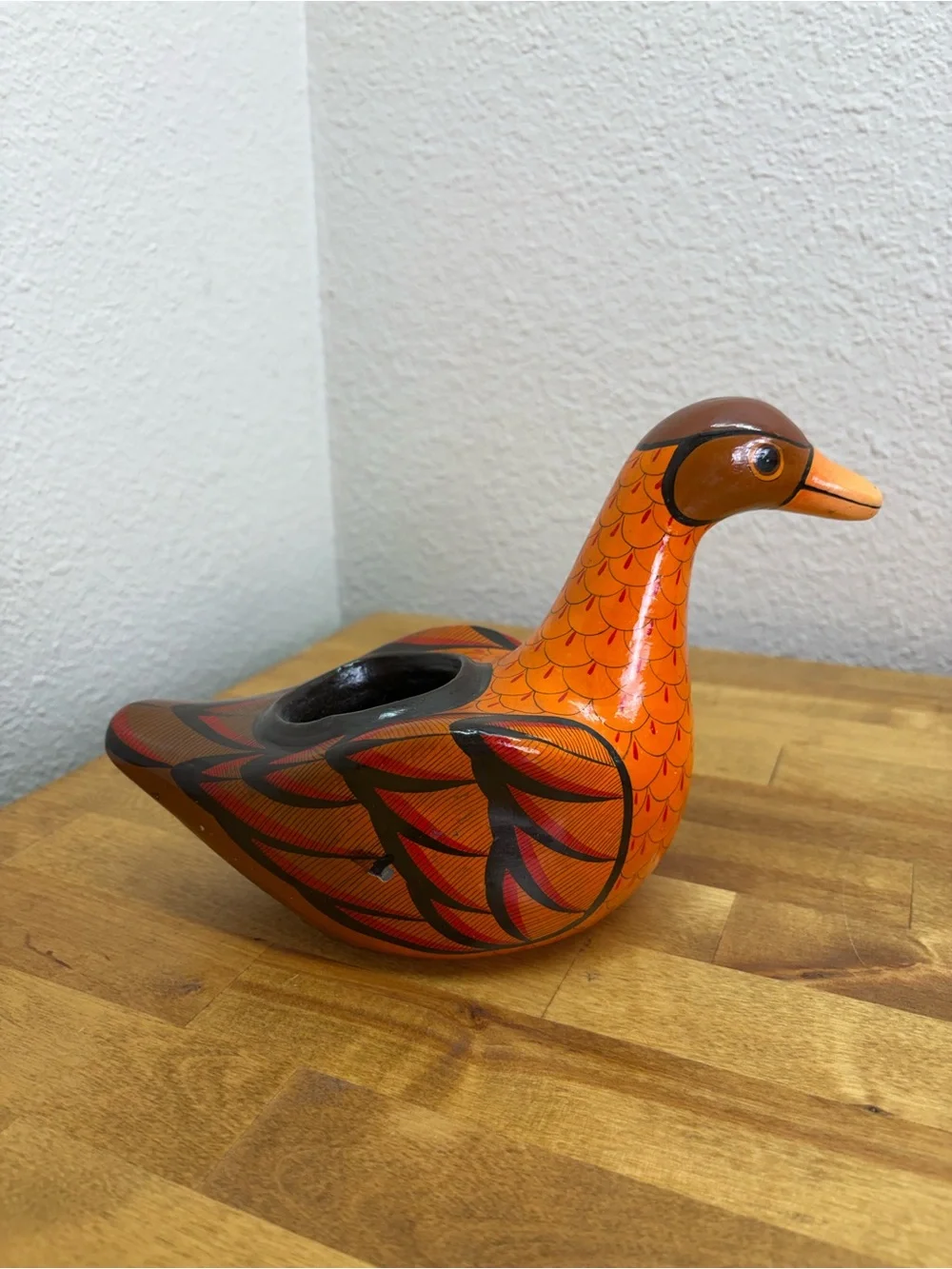 Signed M Palacios Mexico Tonala Pottery Bird Bud Vase Hand Painted Folk Art